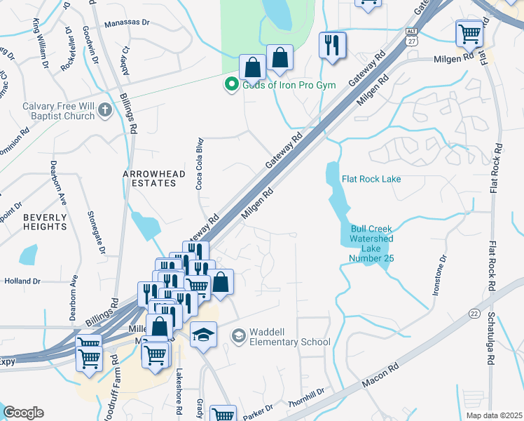 map of restaurants, bars, coffee shops, grocery stores, and more near 5784 Milgen Road in Columbus