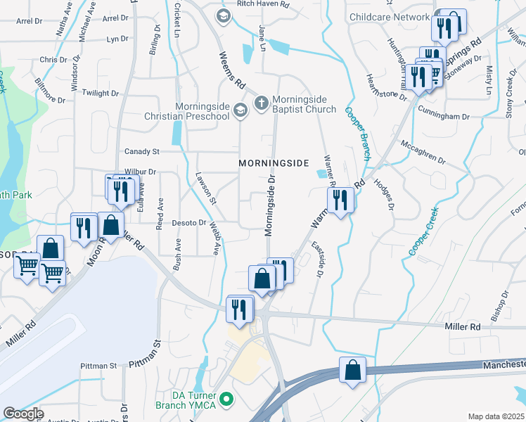 map of restaurants, bars, coffee shops, grocery stores, and more near 5920 Westview Drive in Columbus