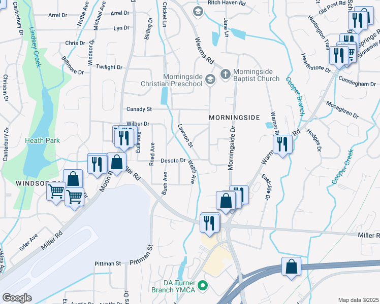 map of restaurants, bars, coffee shops, grocery stores, and more near 5921 Lawson Street in Columbus