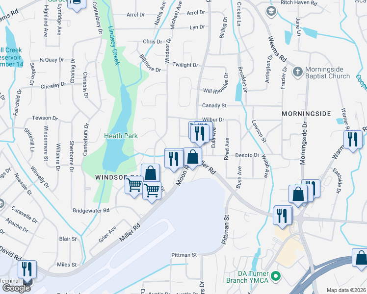 map of restaurants, bars, coffee shops, grocery stores, and more near 5835 Moon Road in Columbus