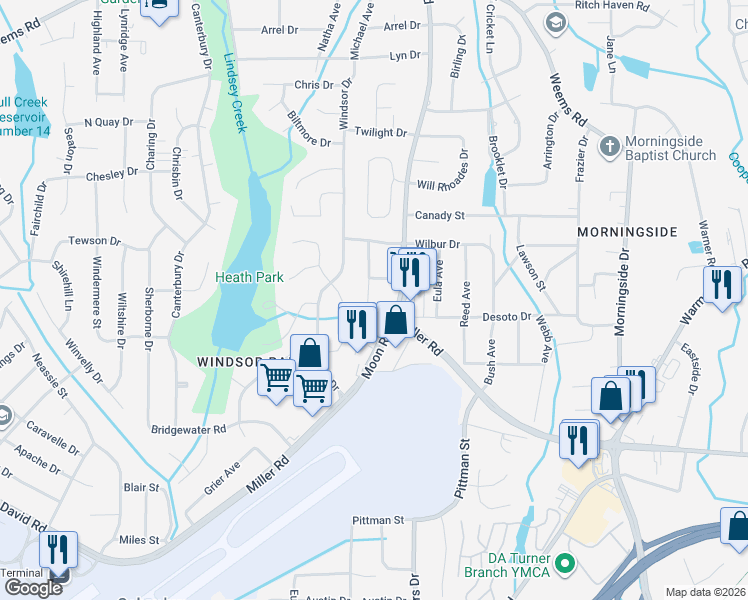 map of restaurants, bars, coffee shops, grocery stores, and more near 5835 Gene Avenue in Columbus