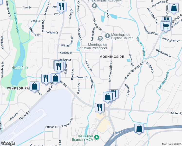 map of restaurants, bars, coffee shops, grocery stores, and more near 5921 Lawson Street in Columbus