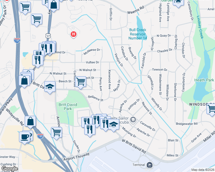 map of restaurants, bars, coffee shops, grocery stores, and more near 5715 Kenwood Avenue in Columbus