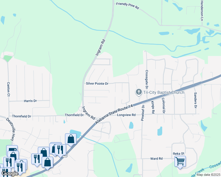 map of restaurants, bars, coffee shops, grocery stores, and more near 230 Silver Pointe Drive in Elmore