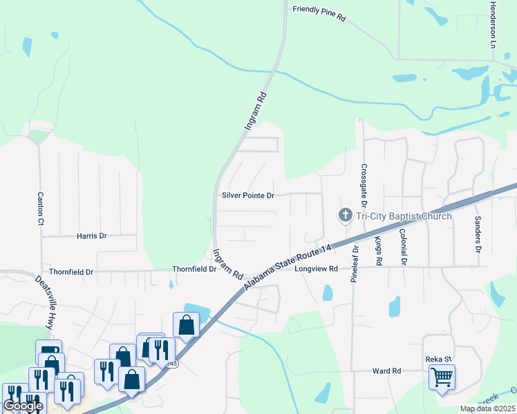 map of restaurants, bars, coffee shops, grocery stores, and more near 138 Silver Pointe Drive in Elmore