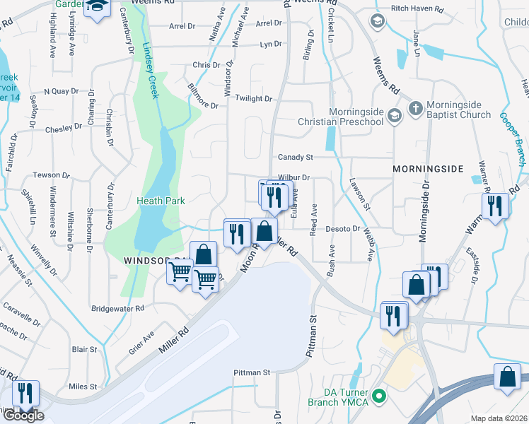 map of restaurants, bars, coffee shops, grocery stores, and more near 5835 Moon Road in Columbus