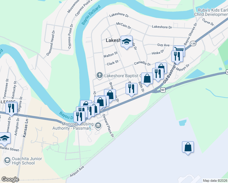map of restaurants, bars, coffee shops, grocery stores, and more near 298 Broadmoor Street in Monroe