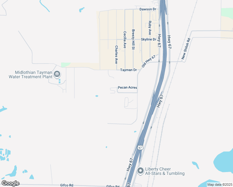map of restaurants, bars, coffee shops, grocery stores, and more near 68 Pecan Acres in Midlothian