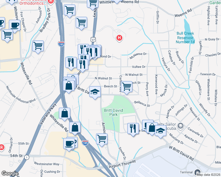map of restaurants, bars, coffee shops, grocery stores, and more near 5716 Winsloe Avenue in Columbus