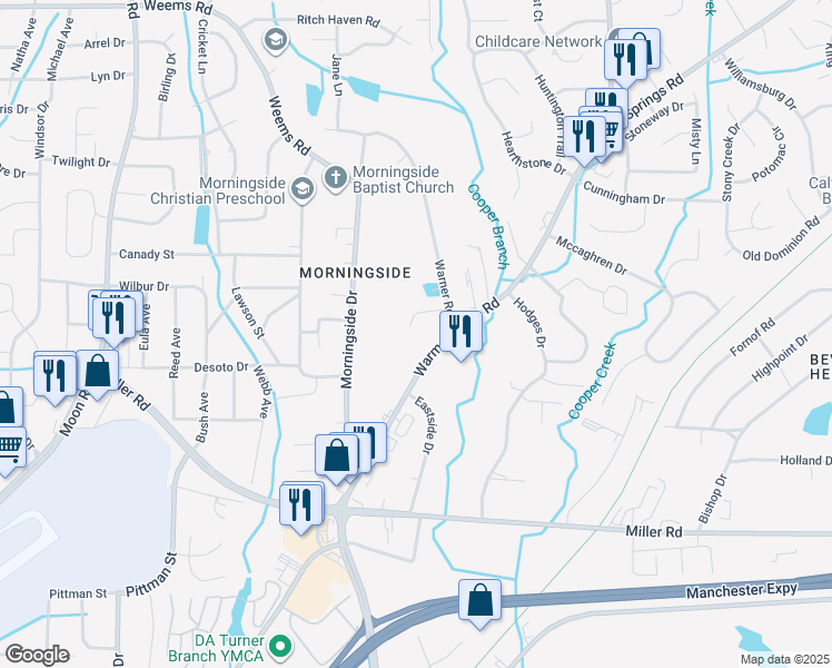 map of restaurants, bars, coffee shops, grocery stores, and more near 4528 Warner Court in Columbus