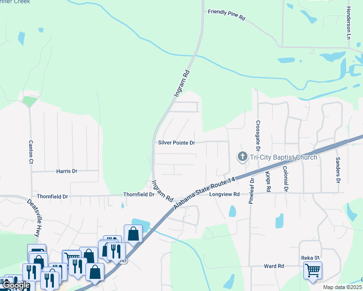 map of restaurants, bars, coffee shops, grocery stores, and more near 138 Silver Pointe Drive in Elmore
