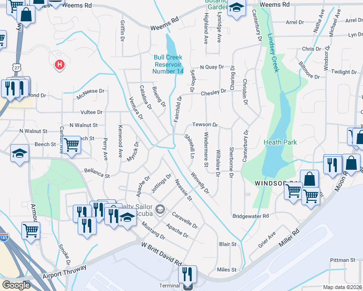 map of restaurants, bars, coffee shops, grocery stores, and more near 5848 Winvelly Drive in Columbus