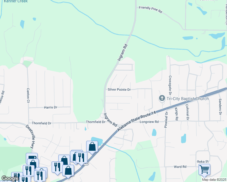 map of restaurants, bars, coffee shops, grocery stores, and more near 68 Silver Pointe Drive in Elmore