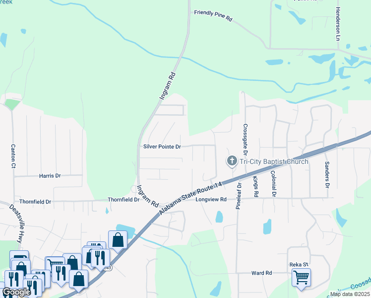 map of restaurants, bars, coffee shops, grocery stores, and more near 230 Silver Pointe Drive in Elmore