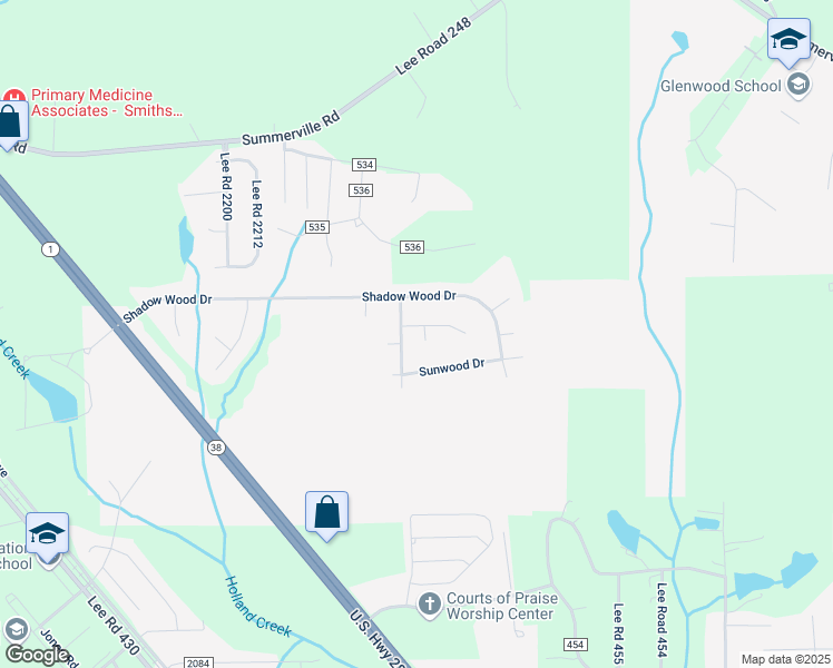 map of restaurants, bars, coffee shops, grocery stores, and more near 20 Tree Top Hill in Smiths Station