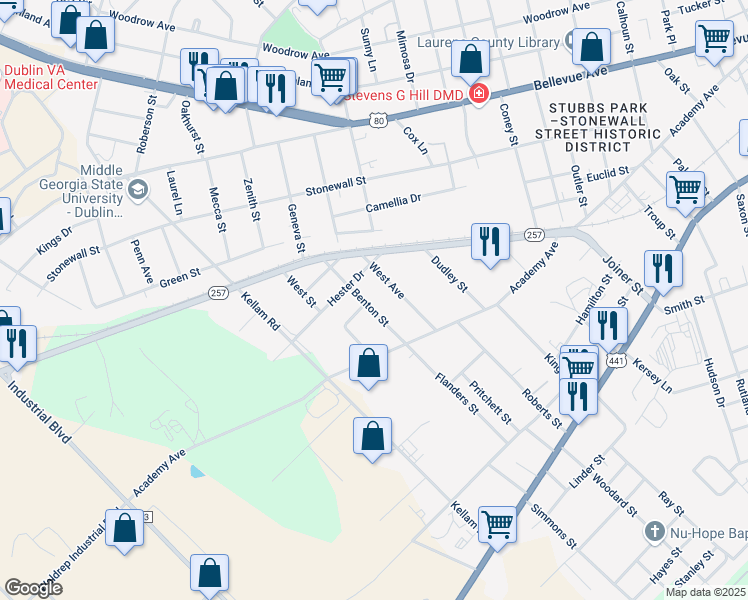 map of restaurants, bars, coffee shops, grocery stores, and more near 2319 Benton Street in Dublin