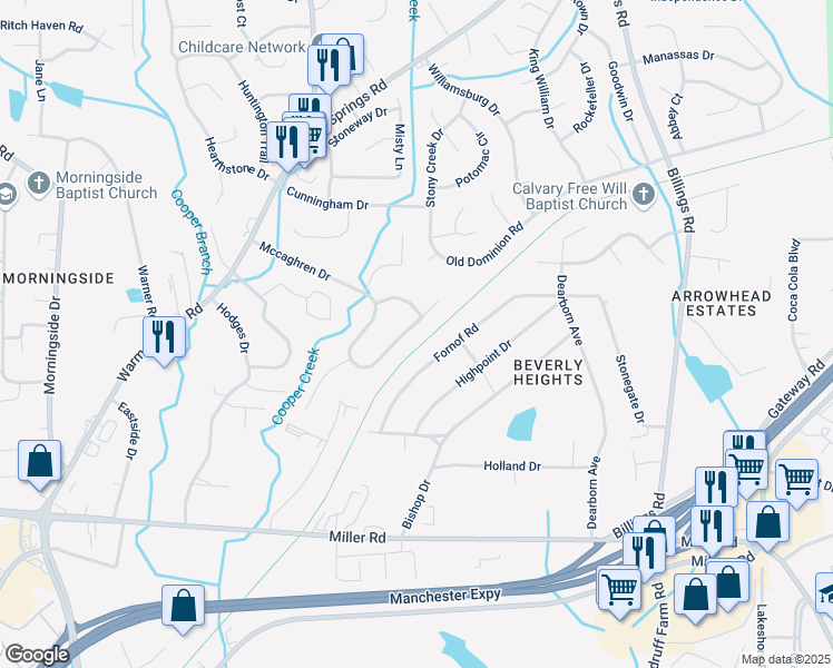 map of restaurants, bars, coffee shops, grocery stores, and more near 5360 Mccaghren Drive in Columbus
