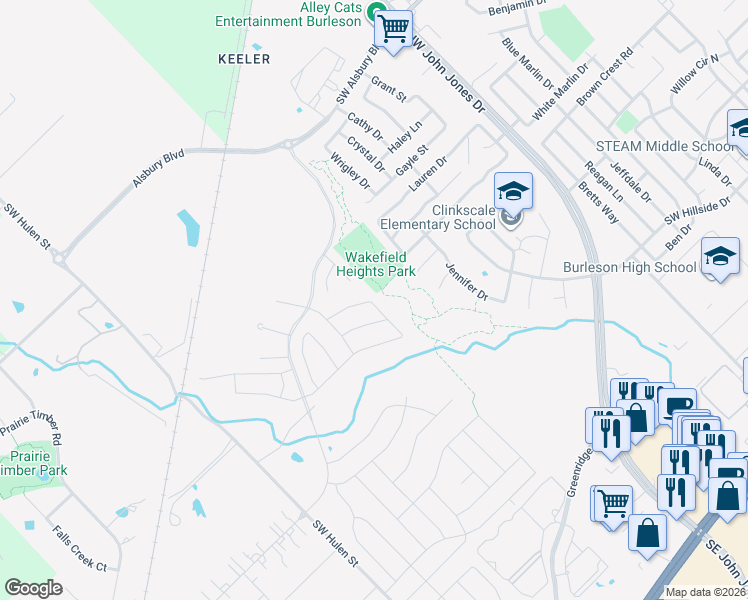 map of restaurants, bars, coffee shops, grocery stores, and more near 1520 Dolce Drive in Burleson
