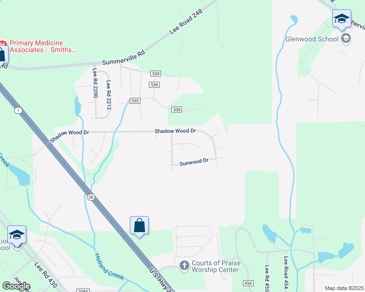 map of restaurants, bars, coffee shops, grocery stores, and more near 20 Tree Top Hill in Smiths Station