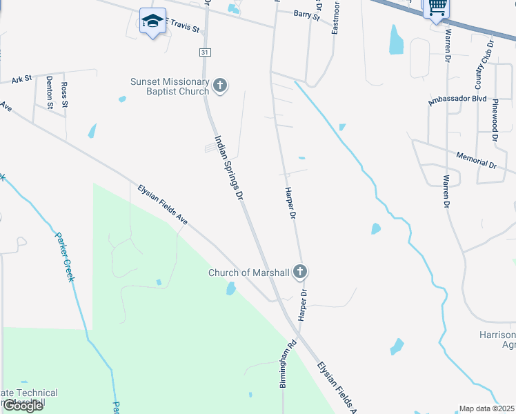 map of restaurants, bars, coffee shops, grocery stores, and more near 810 Navajo Trail in Marshall
