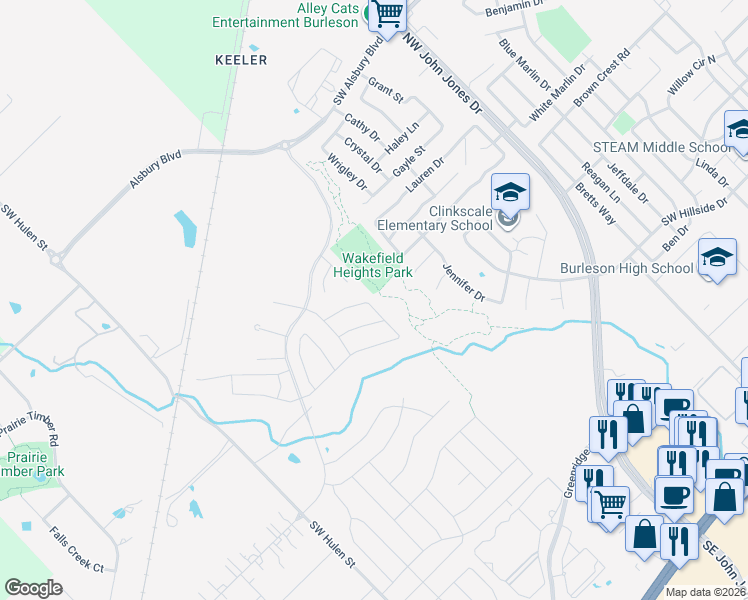 map of restaurants, bars, coffee shops, grocery stores, and more near 1520 Dolce Drive in Burleson