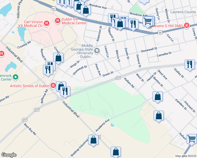map of restaurants, bars, coffee shops, grocery stores, and more near 1928 Green Street in Dublin