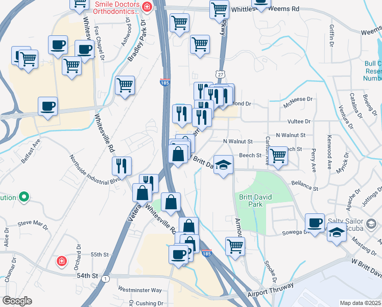 map of restaurants, bars, coffee shops, grocery stores, and more near 2437 West Britt David Road in Columbus