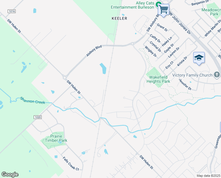 map of restaurants, bars, coffee shops, grocery stores, and more near 2250 Southwest Hulen Street in Burleson