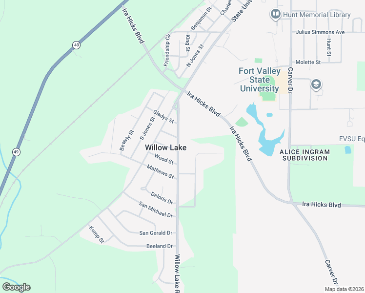 map of restaurants, bars, coffee shops, grocery stores, and more near 275 Willow Lake Road in Fort Valley