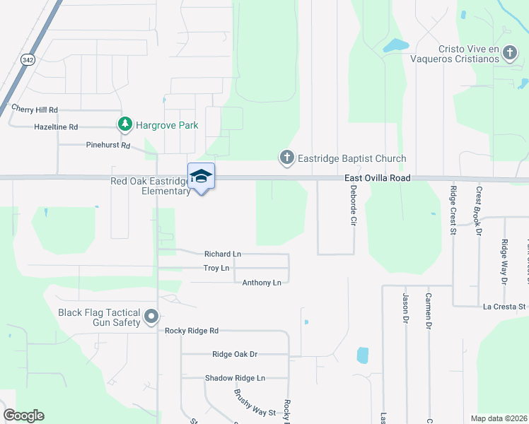map of restaurants, bars, coffee shops, grocery stores, and more near 729 East Ovilla Road in Red Oak
