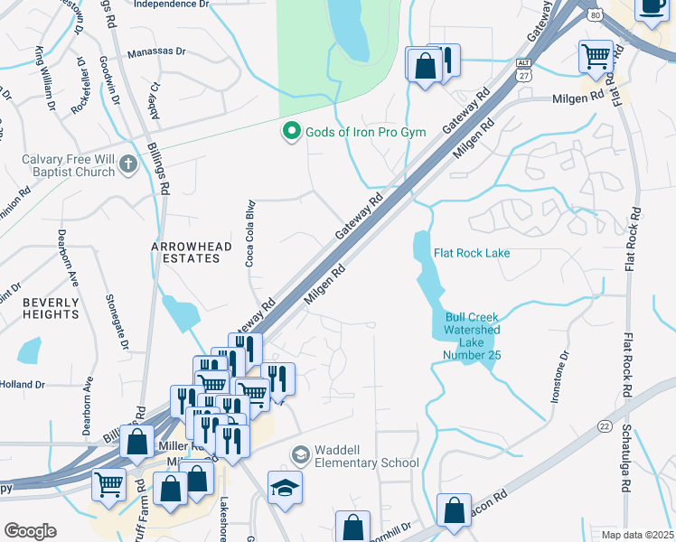 map of restaurants, bars, coffee shops, grocery stores, and more near 5784 Milgen Road in Columbus