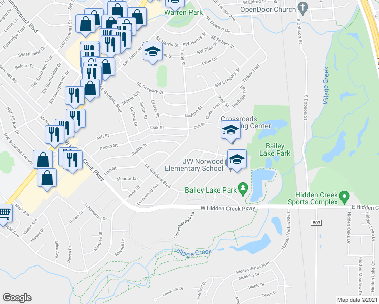 map of restaurants, bars, coffee shops, grocery stores, and more near 601 Lynnewood Avenue in Burleson
