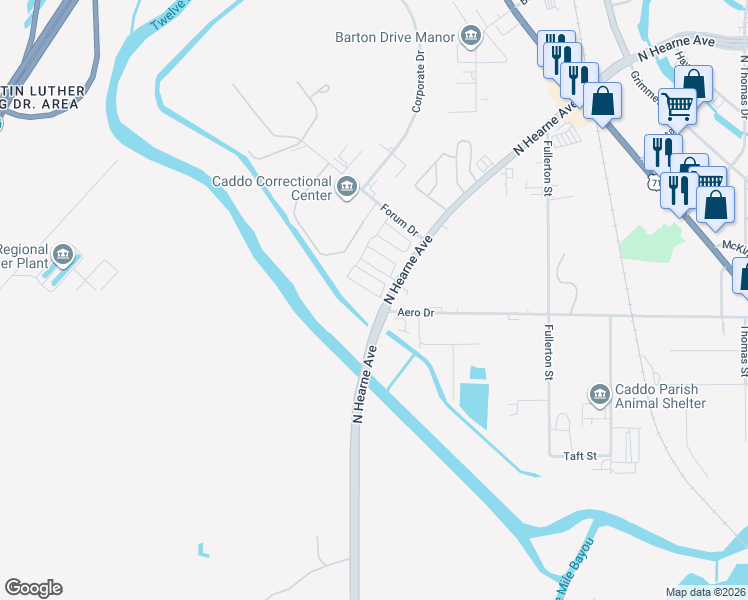 map of restaurants, bars, coffee shops, grocery stores, and more near 2140 North Hearne Avenue in Shreveport
