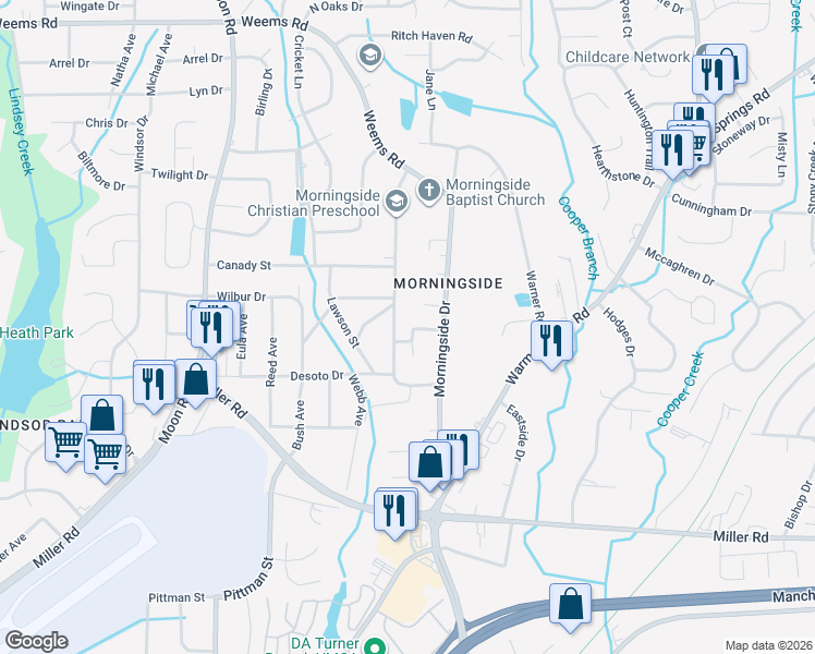 map of restaurants, bars, coffee shops, grocery stores, and more near 5949 Westview Drive in Columbus