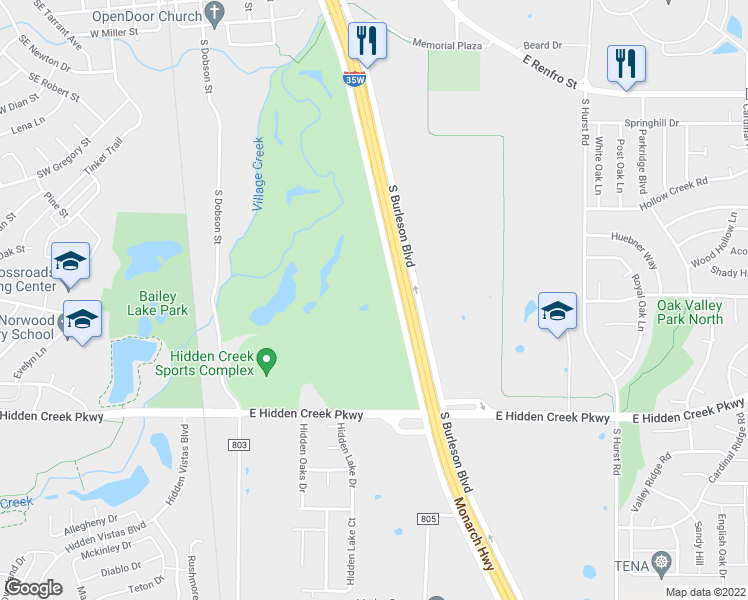 map of restaurants, bars, coffee shops, grocery stores, and more near 1034 South Burleson Boulevard in Burleson