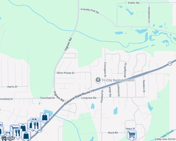 map of restaurants, bars, coffee shops, grocery stores, and more near 345 Silver Pointe Drive in Elmore