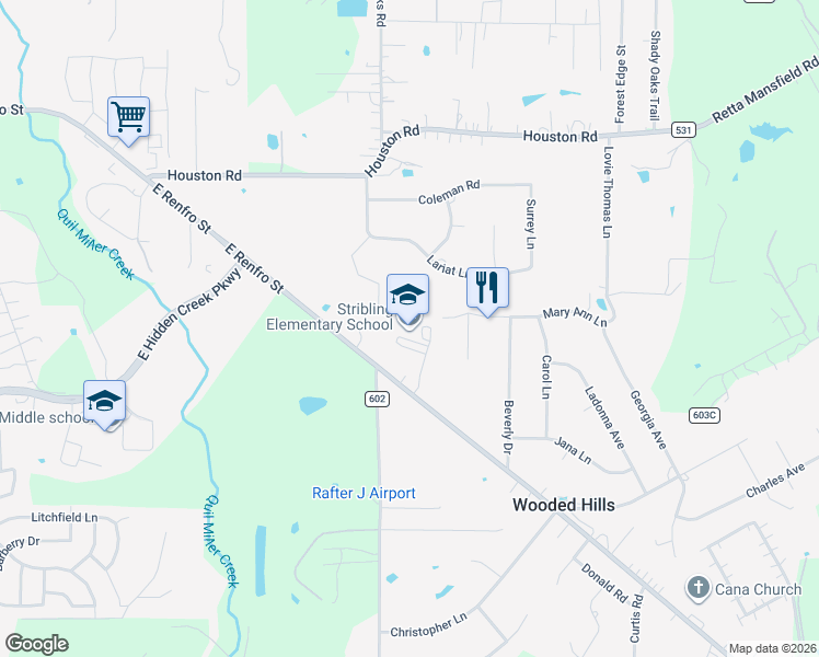 map of restaurants, bars, coffee shops, grocery stores, and more near 1881 East Renfro Street in Burleson