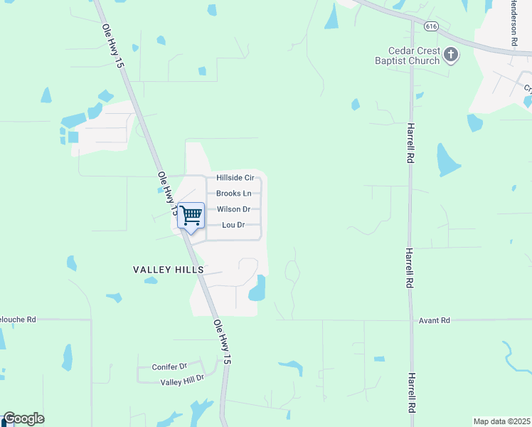 map of restaurants, bars, coffee shops, grocery stores, and more near 320 Hillside Circle in West Monroe