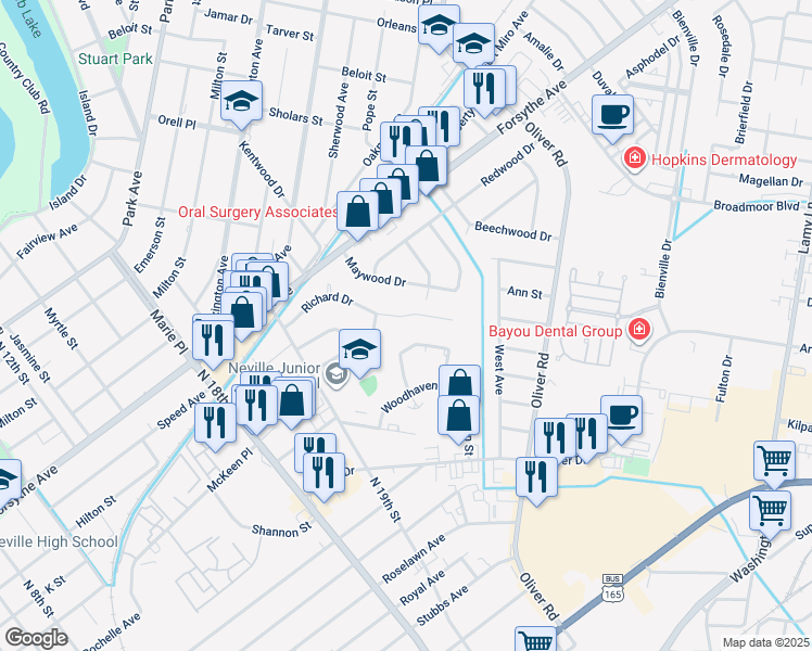 map of restaurants, bars, coffee shops, grocery stores, and more near 2005 Richard Dr in Monroe