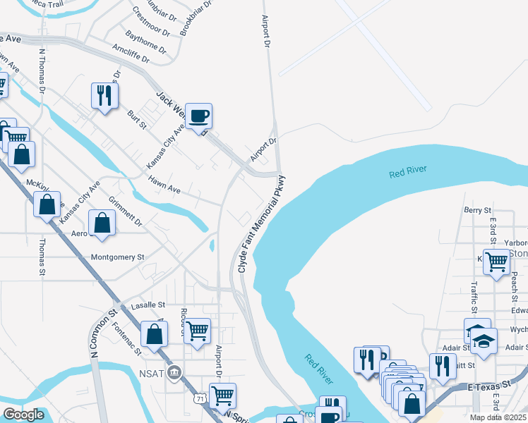 map of restaurants, bars, coffee shops, grocery stores, and more near in Shreveport