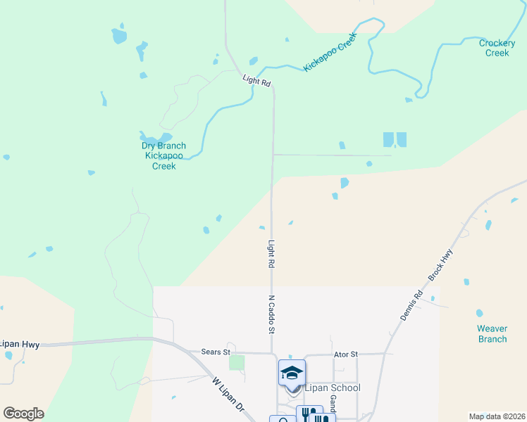 map of restaurants, bars, coffee shops, grocery stores, and more near 11140 Light Road in Lipan