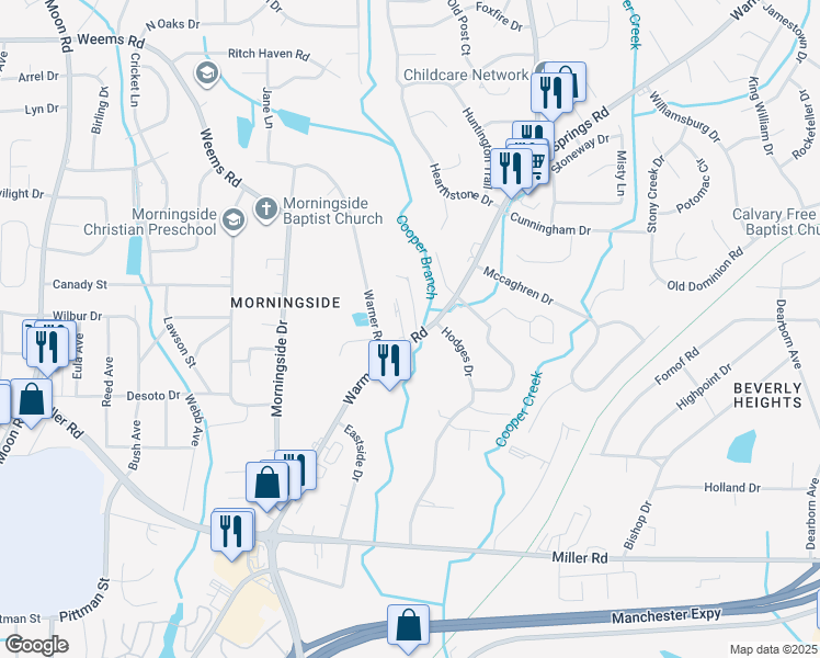 map of restaurants, bars, coffee shops, grocery stores, and more near 6015 Warm Springs Court in Columbus