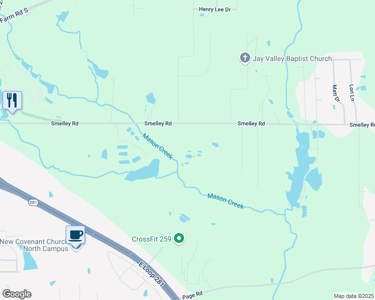 map of restaurants, bars, coffee shops, grocery stores, and more near 3172 Smelley Road in Longview