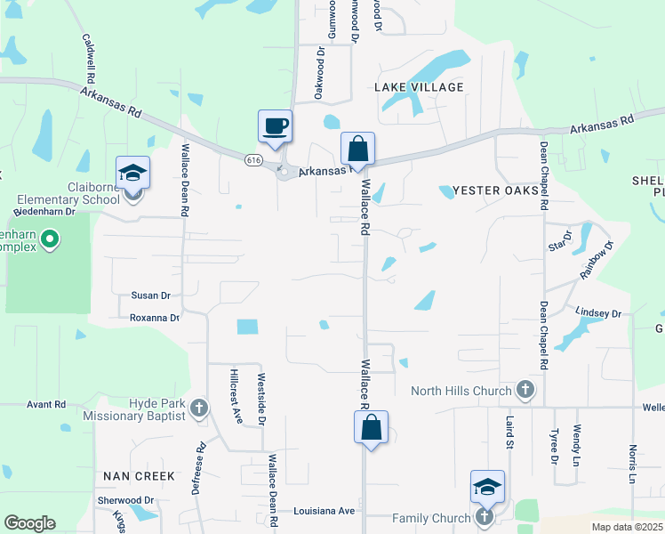 map of restaurants, bars, coffee shops, grocery stores, and more near 207 Westchase Drive in West Monroe