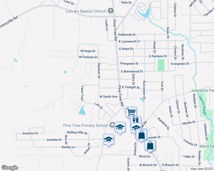 map of restaurants, bars, coffee shops, grocery stores, and more near 107 West Twilight Drive in Longview