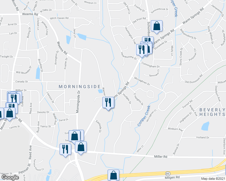 map of restaurants, bars, coffee shops, grocery stores, and more near 6015 Warm Springs Court in Columbus