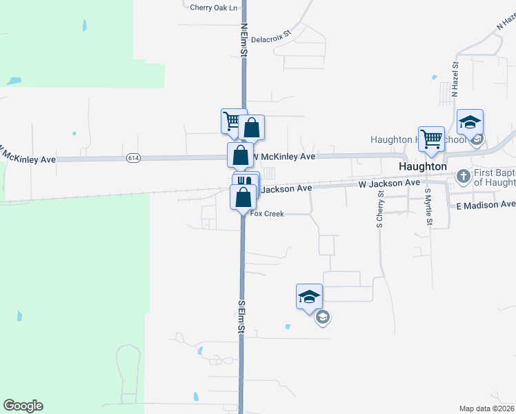 map of restaurants, bars, coffee shops, grocery stores, and more near 380 Fox Creek in Haughton