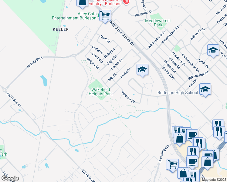 map of restaurants, bars, coffee shops, grocery stores, and more near 1448 Kramer Court in Burleson