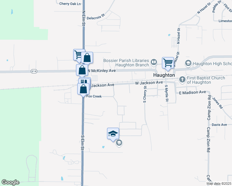 map of restaurants, bars, coffee shops, grocery stores, and more near 309 Fox Creek in Haughton