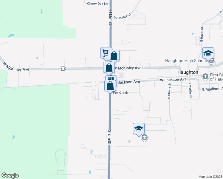map of restaurants, bars, coffee shops, grocery stores, and more near 380 Fox Creek in Haughton